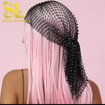 China High Quality Shiny Head Scarf Fashion Bright Colors Headband And Headscarf Rhinestone Cowls With Rhinestone Diamond Head Scarf For Women for sale