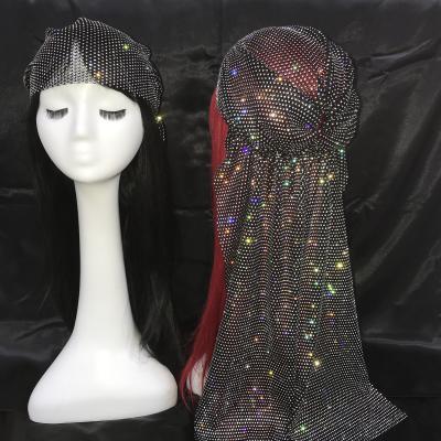 China Free Sample Wholesale Diamond Durag Rhinestone Fashion Ladies Bling Crystal Scarf for sale