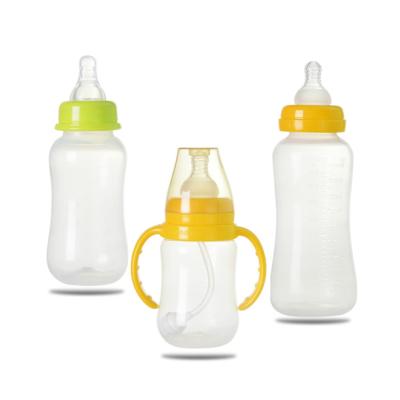 China BPA Free Manufacturer Cheap Baby Products Handled Plastic Feeding Supplies Labeled PP Baby Bottle for sale