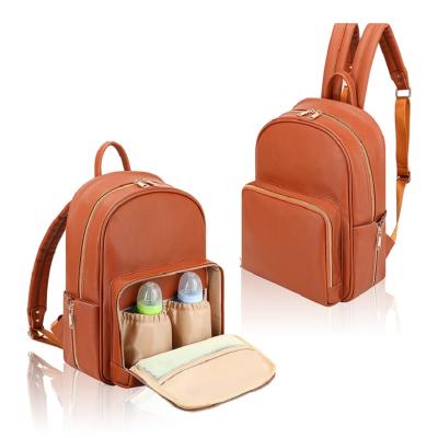 China Water Resistant PU Leather Baby Diaper Backpack Diaper Bag Mommy Backpack for sale