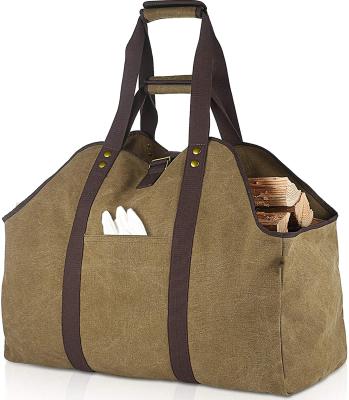 China BSCI Durable Custom Waterproof Canvas Firewood Rack Wood Carrier Tote Bag for sale