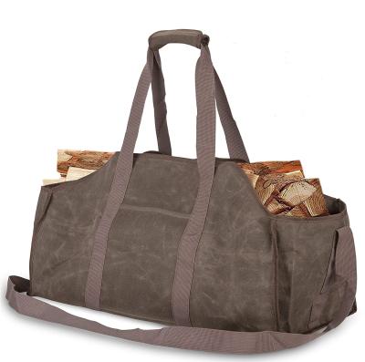 China Durable BSCI Custom Durable Waxed Canvas Extra Large Firewood Log Carrier Bag for sale