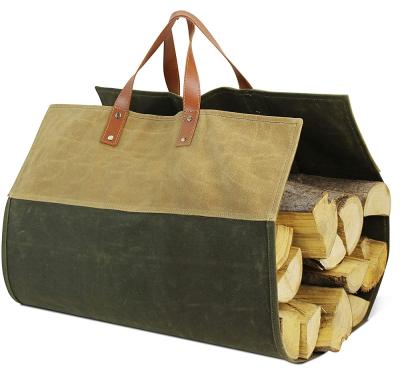 China Customized Waxed Canvas or Fireplace Carrier Waxed Heavy Duty Canvas Firewood Logs Rack Firewood Carrier for sale