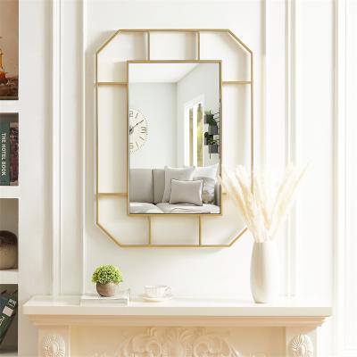 China Gold Minimalist Decorative Mirror Living Room Bathroom Decor Side Vanity Mirror Glass Makeup Round Wall Mirrors for sale