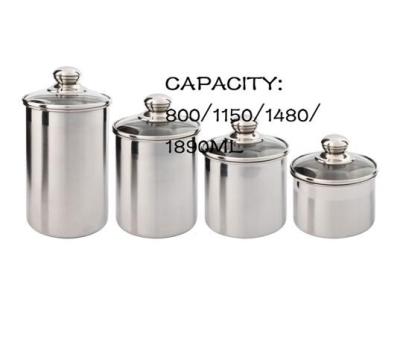 China Airtight Stainless Steel Canister Food Container With Glass Lid SS 007A for sale