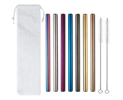 China New 8 Pcs Classic/Postmodern Reusable Drinking Straws 304 Stainless Steel Straws Set With 2 Cleaning Brush Metal Wide Straw For Bubble Tea for sale