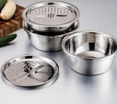 China Sustainable Stainless Steel Bowl 3pcs Colander Grater Set 26 28cm for sale