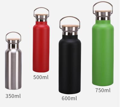 China Double Vacuum Thermos 350ml Stainless Steel Cup Water Mug PORTABLE American Bamboo Cover Sports Kettle for sale