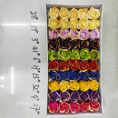 China 50pcs/box Gold Edge Long Lasting Aromatic Scented Artificial Rose Bath Soap Foam Flower Head For Gift Craft Or Valentines Gift for sale