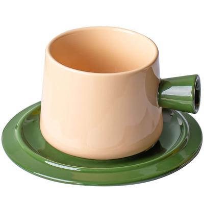 China Morandi Viable Color Ceramic Coffee Cup And Saucer Set Cute Porcelain Tea Cup Set With Spoon for sale