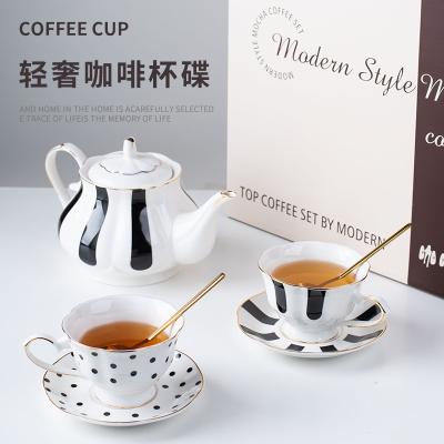 China Sustainable Lightweight Luxury Ceramic Teapot Set Porcelain Coffee Tea Sets Coffee Set Coffee Pot And Cups And Saucers With Gold Rim for sale