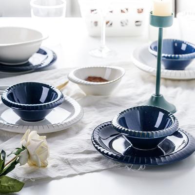 China 2023 Sustainable New Style Oven Porcelain Dinner Sets Blue Restaurant Dinnerware Bowl&Plate for sale