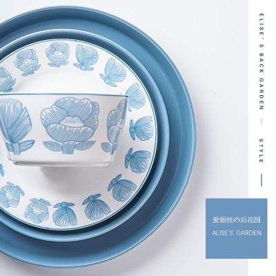 China Viable Popular White Blue Beautiful Charger Steak Dishes Bowls Dish Dinnerware Porcelain Dinner Sets for sale