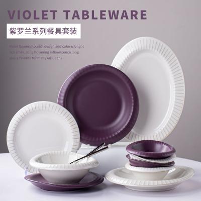 China Sustainable Violet Dinnerware Set Ceramic Dinner Set Porcelain Dinnerware Stoneware in Purple and White for sale