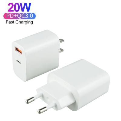 China Mobile Phone 20W PD Dual Ports Wall Charger Quick QC 3.0 USB Type C Wall Charger USB-C Power Adapter For Apple iPhone 12 13 for sale