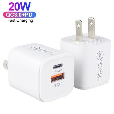 China Universal Mobile Cell Phone Dual Port 20W USB-C Power Adapter Palladium and QC 3.0 Mini Charger 20W for Apple iPhone 12 13 pro for sale