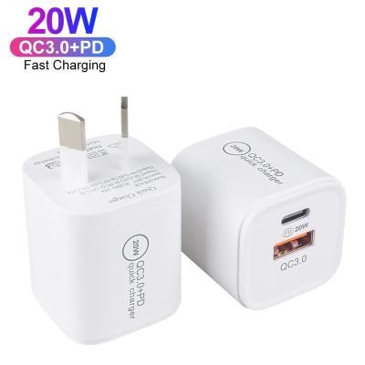 China 20W Charger Mini Palladium Mobile Phone Australia USB C Dual Port 20W Charger Wholesale AU Plug For Apple iPhone 12 13 pro for sale