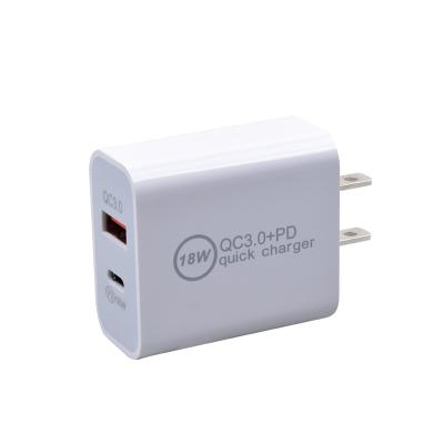 China 18W Cell Phone Palladium Phone Charger 2 Ports QC 3.0 Travel Charger EU USA Plug USB Fast Type C Wall Charger For Mobile Phone Tablet for sale