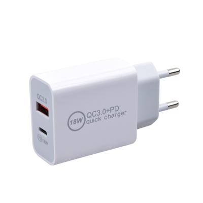 China Wholesale Mobile Phone Factory Price 18W USB C PD+QC3.0 Dual Ports USB Wall Charger For Mobile Phone for sale