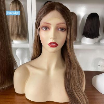 China Double Ash Brown With Highlights Virgin Straight Drawn Silk Top Lace Wigs Unprocessed Brazilian Hair Wholesale Kosher Jewish Sheitel Wigs for sale