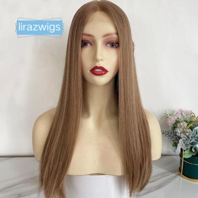 China Factory Direct Sale Virgin Hair Ash Brown With Highlights Silk European Russian Lace Top Straight Kosher Jewish Sheitel Wigs for sale