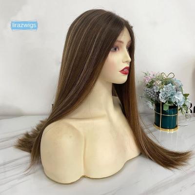 China Factory Direct Selling European Ash Brown Straight Full Silk Top Lace Front Kosher Jewish Sheitel Wigs For Women for sale