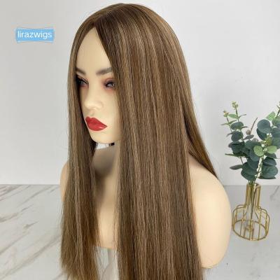 China Sheitels Factory Wigs 100% Virgin Silk Low Jewish Wigs Supplier Luxury European Kosher Brown Brown Hair With Highlights for sale