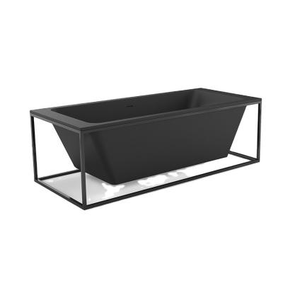 China Freestanding Bathtub Modern Black Rectangular Soaking Tub With Support Legs for sale