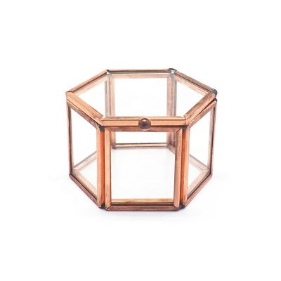 China Favor Display Gift Box Small Rose Gold Glass Custom Jewelry Box Geometric Jewerly Gift Box for sale