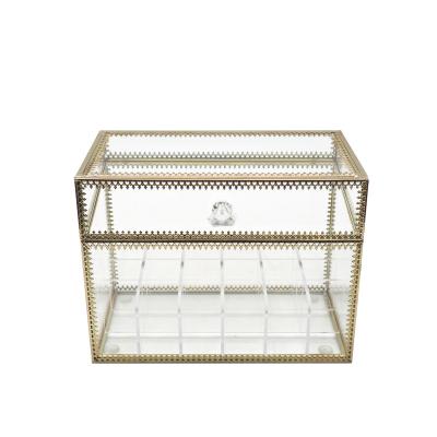 China Gold BT-1003 Viable Wholesale Glass Makeup Organizer Decorative Stationary Storage Box for sale