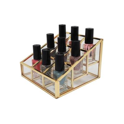 China Sustainable Cosmetic Storage Box Clear Glass Gold Decorative Makeup Organizer for sale