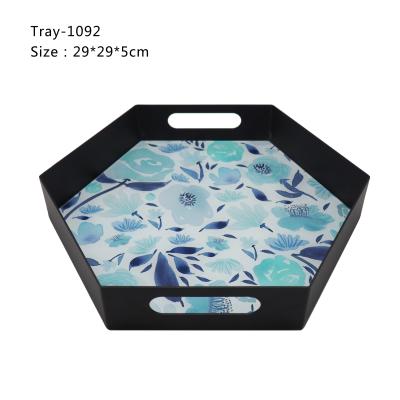 China Retro Home Decor Metal Glass Perfume Makeup Tray Organizer Painted Mirror Roll Tray for sale