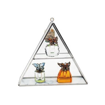 China Unique Home Decor Glass Wall Printing Marble Gifts Triangle Hanging Display Stand for sale