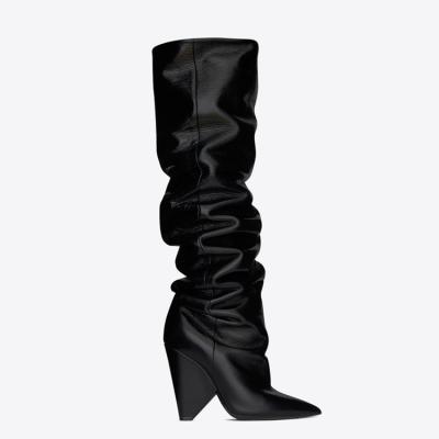 China Fashion Trend Custom Winter Women pull-on Special Heeled Pointed Elastic Knee High Boots for sale