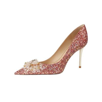 China Light Fashion women wedding shoes silver rose gold glitter glamorous point toe high heel wedding and bridesmaid shoes for sale