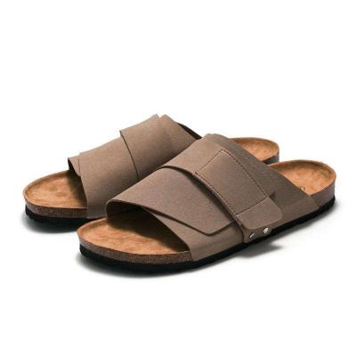 China Fashion Trend New Men's Casual Soft Cork Slippers Couple Summer Antiskid Beach Slides Women's Flats Students' Outdoor Walking Shoes Blue Brown for sale