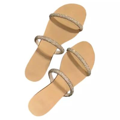 China Anti-Slippery New Women's Fashion Sandals Simple Word With Slippers Retro All-match Rhinestone Flat Shoes Women Outdoor Ins Trend Beach Shoes for sale