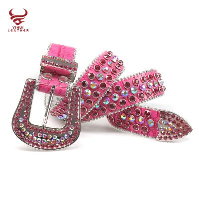 China ALLOY designer crystal belt men cowboy rose rhinestone belt buckle luxury bling bling PU belt western man for sale