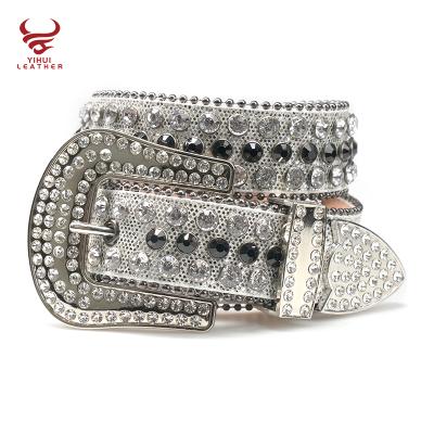 China Western cowhide cowboy rhinestone belt synthetic diamond belt rock star rhinestone bling bling white belt for sale