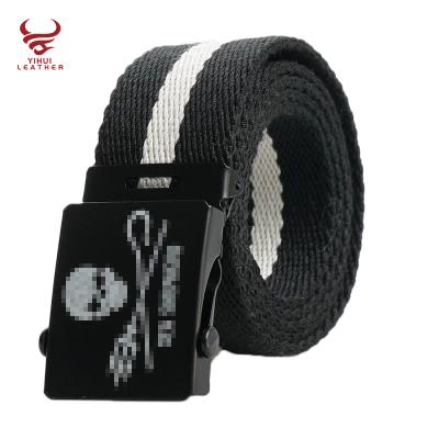 China Fashional custom name printed logo canvas belt webbing cotton fabric belt men skull needlepoint belt for sale