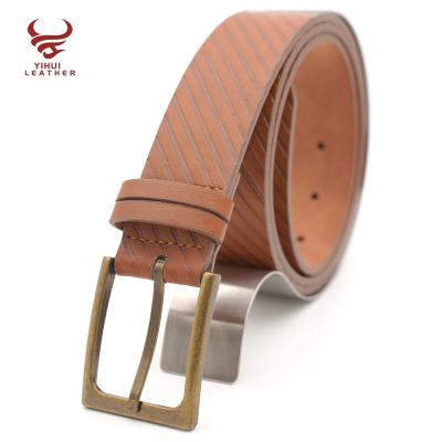 China High quality ALLOY deep embossing line full strap man PU belts with pin buckle antic brass jeans for sale