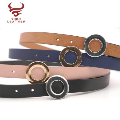 China Custom Genuine China ALLOY Logo Round Plate Buckle Ladies Genuine Leather Belts for sale