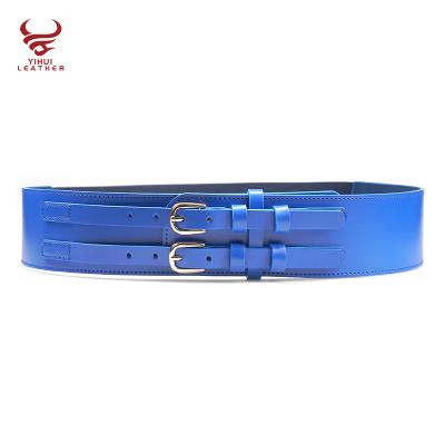 China LEATHER fashion plus size blue leather women's fashion elastic wide waist belt square frame buckle waist leather belt for sale