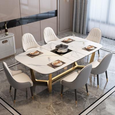 China Dining Table Ceramic Dining Table Set Mesa Stainless Steel Legs 4 6 Seater Nordic Rectangular Marble Luxury Light Extendable Chair for sale