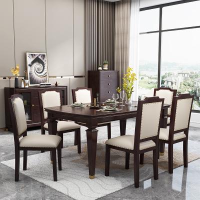 China Large Extendable American Style Wooden Dining Table Made of Extension Retangular Dining Table 6 Wooden Chairs for sale