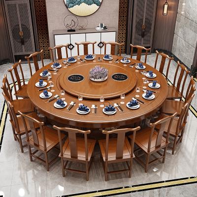 China Round Table 20 Extendable Electric Large People Dining Table Hotel Restaurant Club Solid Wood Hot Pot Table for sale