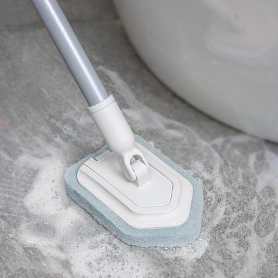 China Durable Telescopic Bathroom Tile Floor Cleaning Brush Replaceable Sponge And White PP Brush for sale