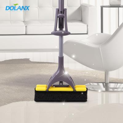 China Sustainable Flexible Sponge Mop Cleaner With 2 Piece Long Iron Telescopic Handle for sale