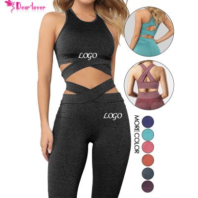 China Breathable In Running Custom Sport Clothes Ladies Gym Fitness Active Wear High Waisted Leggings 2 Piece Set Seamless Yoga Set for sale