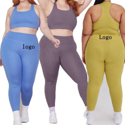 China Running Logo Ropa Women Workout Clothing private label fitness top tummy control antibacterial gym plus size leggings for fat women for sale